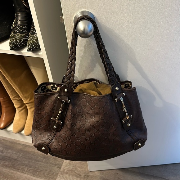 Gucci chocolate brown embossed leather Guccissima shoulder bag - Picture 4 of 8